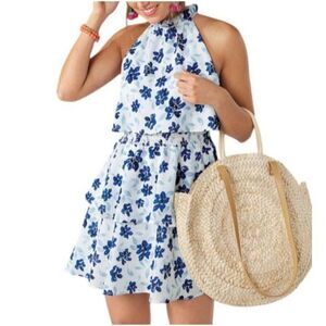 MUDPIE BLUE FLORAL PACEY FLOUNCE DRESS SZ.L NWOT.